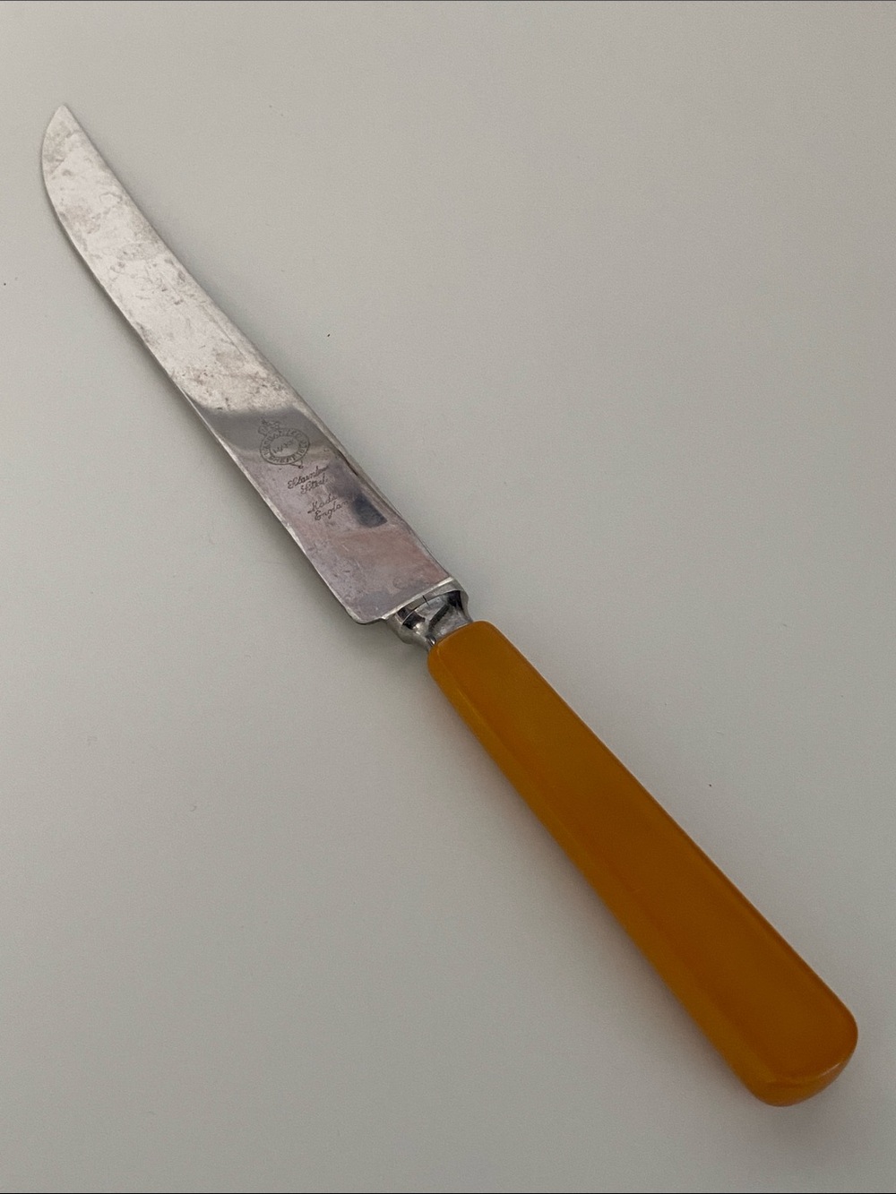 Vintage Butterscotch Bakelite Knife 8” Blade - Sheffield Made in England